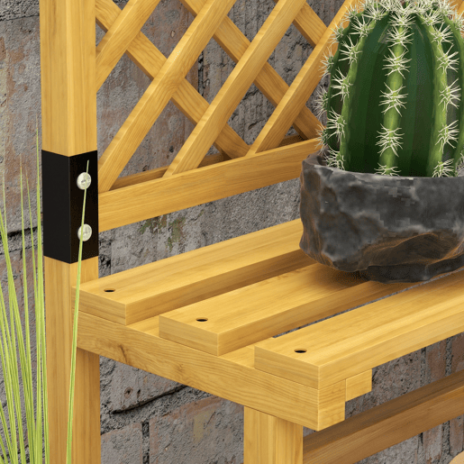 Outsunny Suporte para Plantas de Madeira com Treliça Suporte para Vasos de 2 Níveis para Jardim Pátio Terraço Varanda 75x50x166 cm Natural