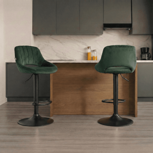 Taburete de bar Milet de terciopelo Verde 48X47X85 cm