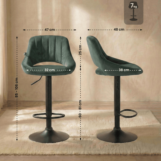 Taburete de bar Milet de terciopelo Verde 48X47X85 cm