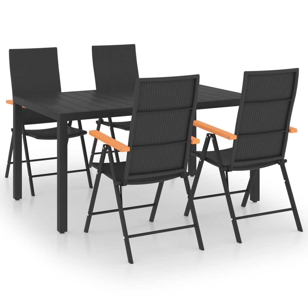 Juego de comedor para jardin 5 piezas negro y marrón
