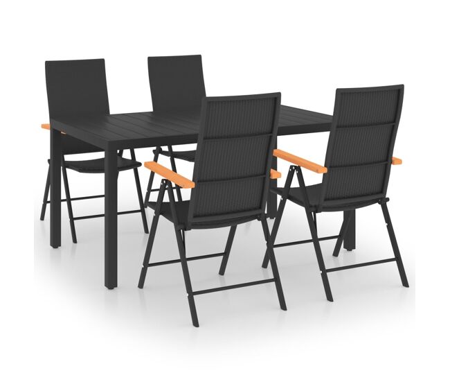 Juego de comedor para jardin 5 piezas negro y marrón