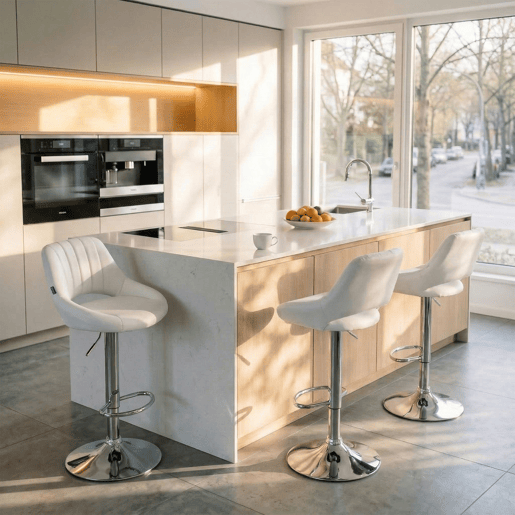 Taburete de bar Milet en polipiel Simil cuero Blanco 48X47X85 cm