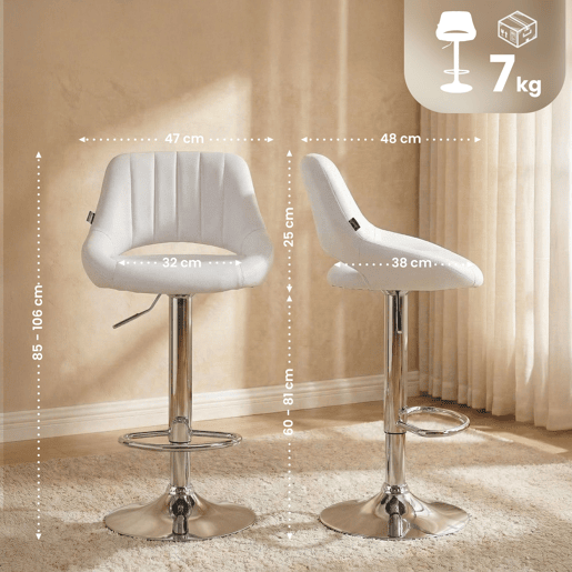 Taburete de bar Milet en polipiel Simil cuero Blanco 48X47X85 cm