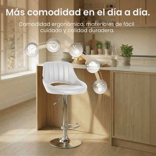 Taburete de bar Milet en polipiel Simil cuero Blanco 48X47X85 cm