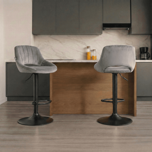Taburete de bar Milet de terciopelo Gris oscuro 48X47X85 cm