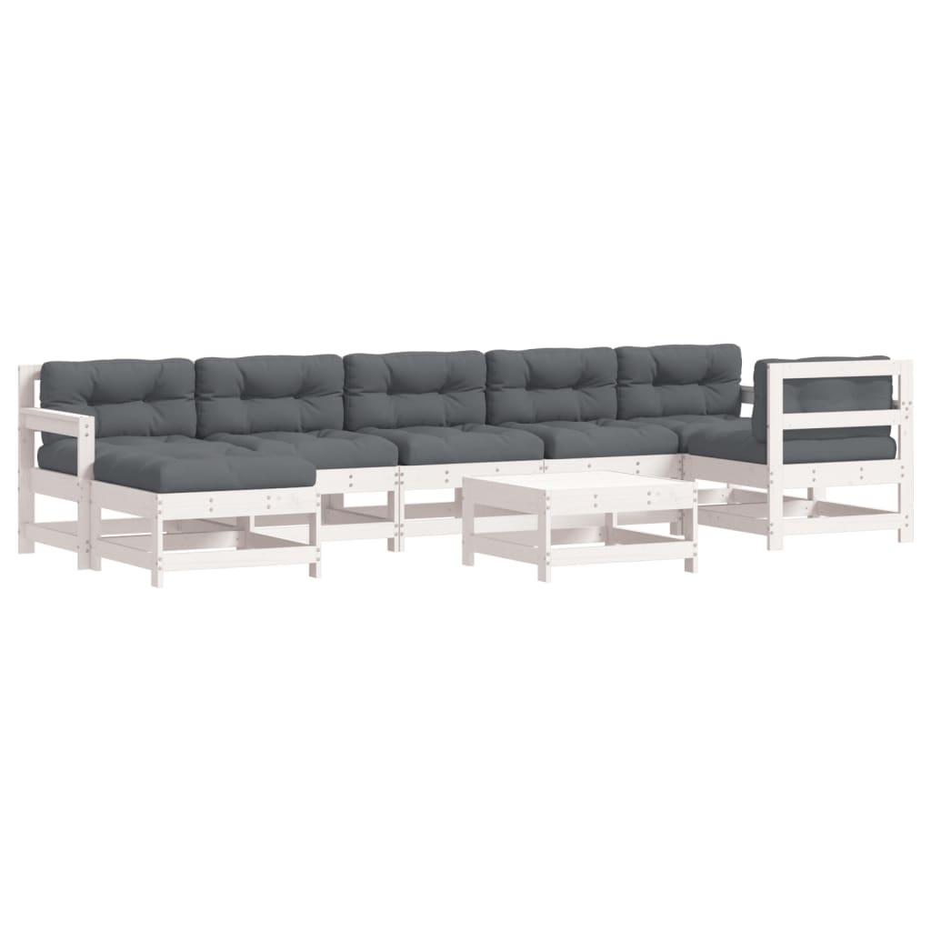 Juego de muebles jardin 8 piezas y cojines madera maciza blanco