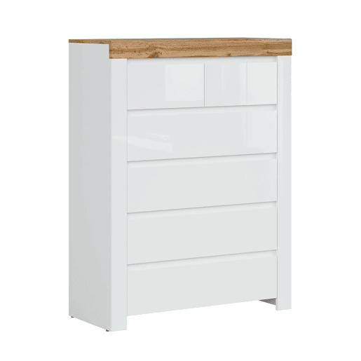 Cómoda 6 gavetas Hella Branco e Madeira Cómoda 6 gavetas Hella Branco e Madeira
