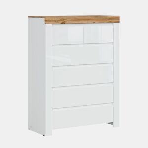 Cómoda 6 gavetas Hella Branco e Madeira