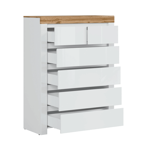 Cómoda 6 gavetas Hella Branco e Madeira Cómoda 6 gavetas Hella Branco e Madeira