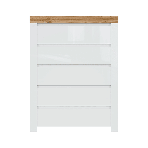 Cómoda 6 gavetas Hella Branco e Madeira Cómoda 6 gavetas Hella Branco e Madeira