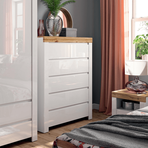 Cómoda 6 gavetas Hella Branco e Madeira Cómoda 6 gavetas Hella Branco e Madeira