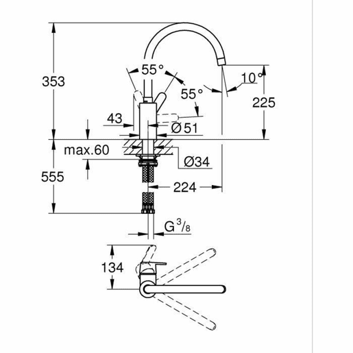 Kitchen Tap Grohe Get - 31494001 Forma de C Metal