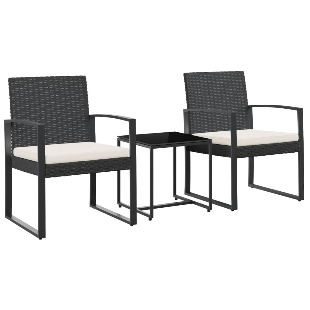 Set comedor de jardin 3 piezas con cojines pp aspecto ratán negro