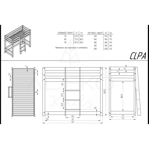 Cama de meia altura 90x190 inclusa base de ripas Georges Bois