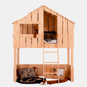 Cama cabana meia altura 90x200 base de ripas incluída Tyler Madeira