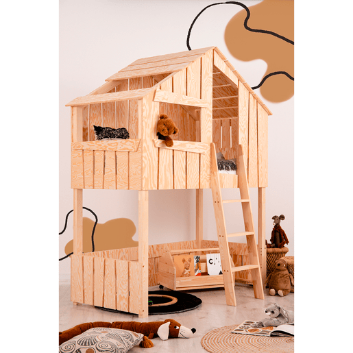 Cama cabana meia altura 90x200 base de ripas incluída Tyler Madeira Cama cabana meia altura 90x200 base de ripas incluída Tyler Madeira