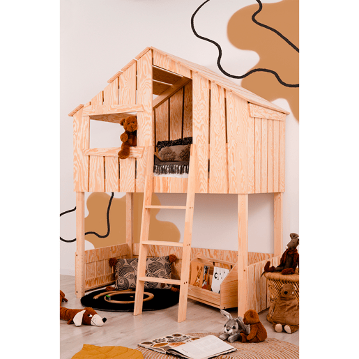 Cama cabana meia altura 90x200 base de ripas incluída Tyler Madeira Cama cabana meia altura 90x200 base de ripas incluída Tyler Madeira