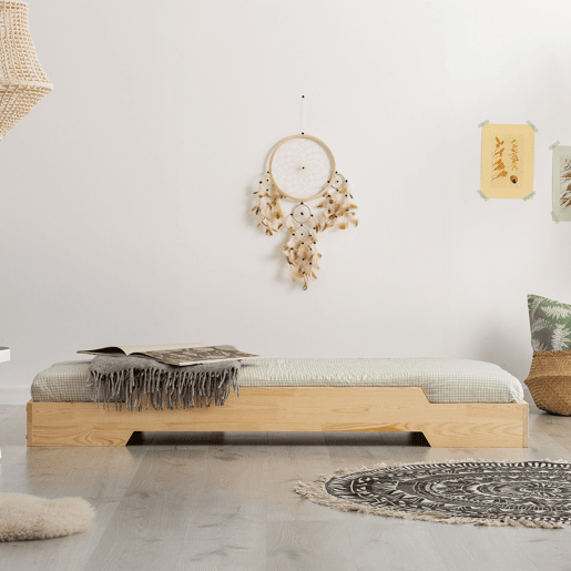 Cama 90x190 com estrado de ripas Cyrielle Madeira