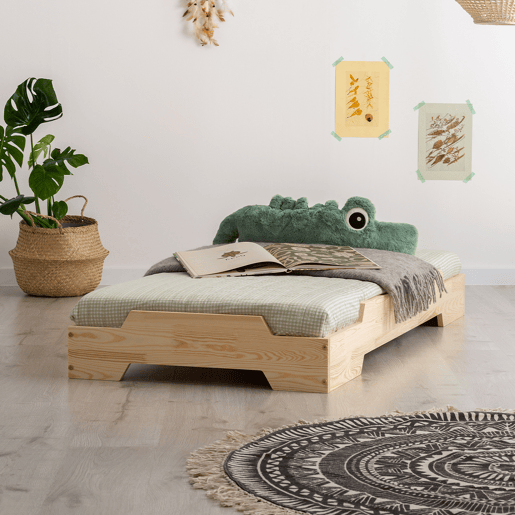 Cama 90x190 com estrado de ripas Cyrielle Madeira