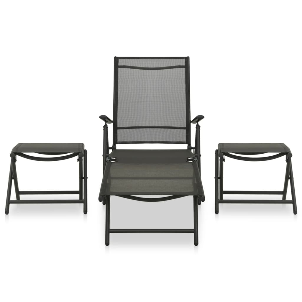 set de muebles de jardin 3 piezas textilene aluminio negro