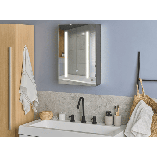 Móvel de casa de banho suspenso com espelho LED CAMERON 40 cm 60 cm Preto