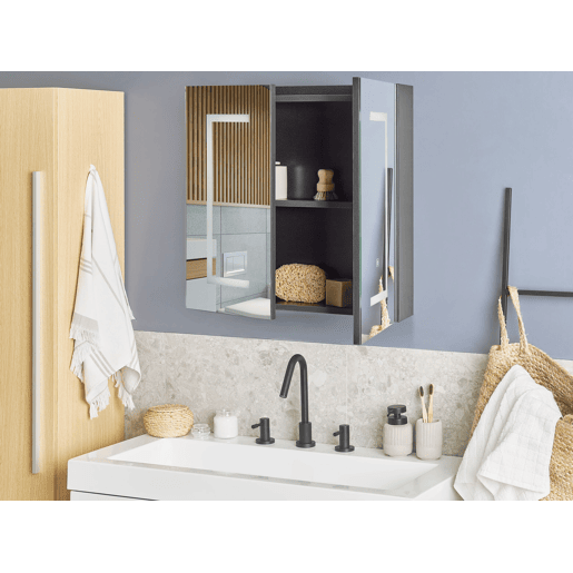 Móvel de casa de banho suspenso com espelho LED MAZARREDO 60 cm 60 cm Preto