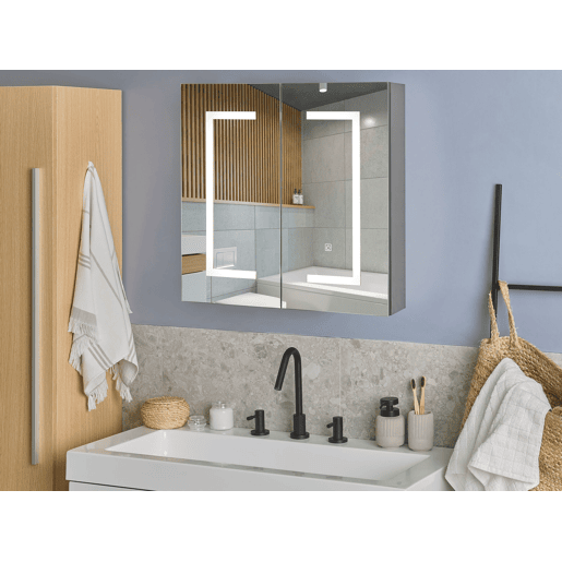 Móvel de casa de banho suspenso com espelho LED MAZARREDO 60 cm 60 cm Preto