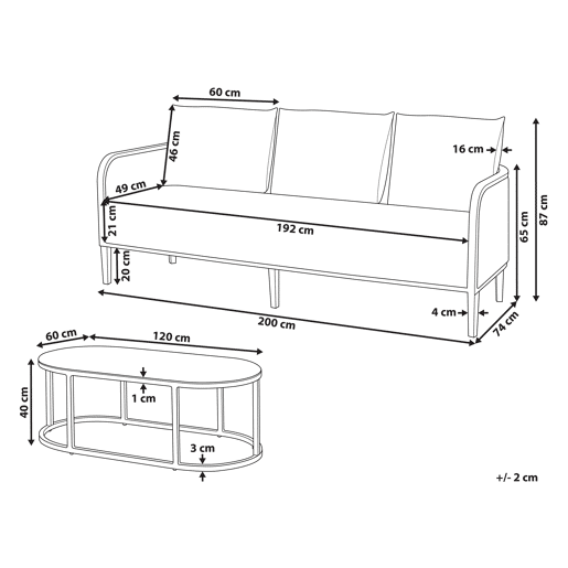 Conjunto de jardim com mesa 3 lugares MONTEFALCO Metal Branco