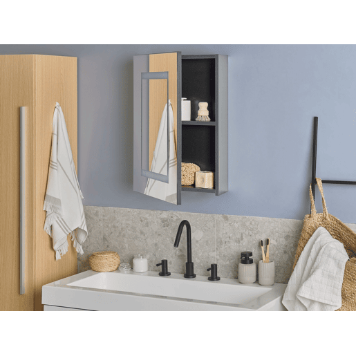 Móvel de casa de banho suspenso com espelho LED MALASPINA 40 cm 60 cm Preto