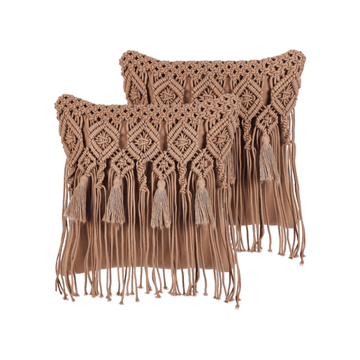 Conjunto de 2 almofadas decorativas BAMIAN Algodão 45 x 45 cm Castanho claro Padrão geométrico