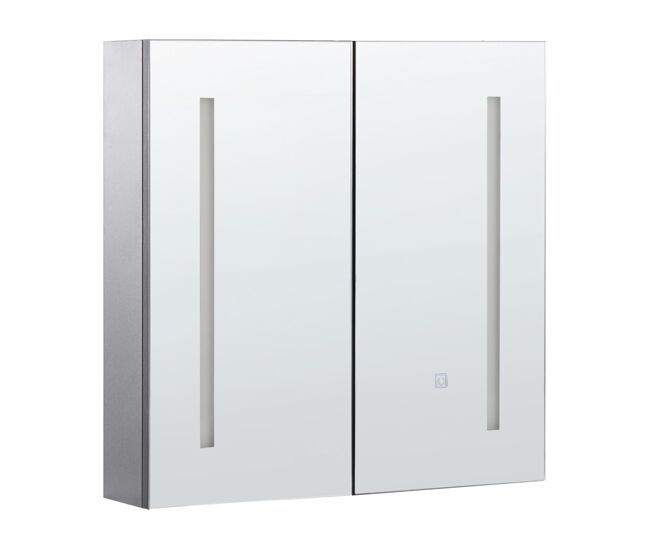 Armario con espejo de pared para baño LED CHABUNCO 60 cm 60 cm Negro
