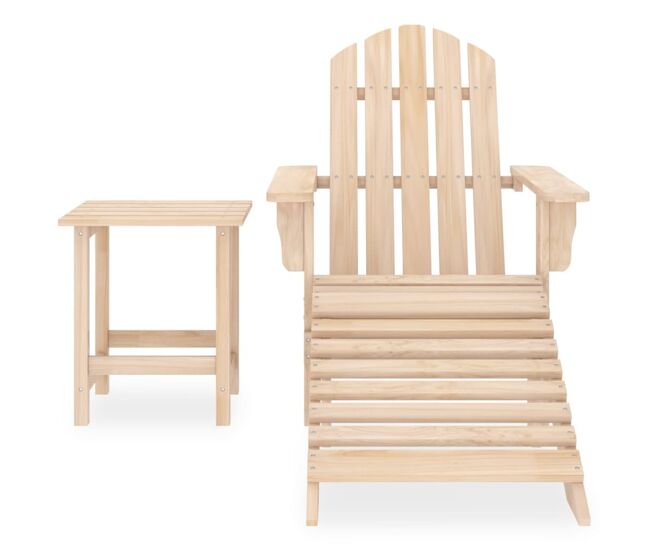 Silla adirondack de jardín con otomana y mesa macizo abeto