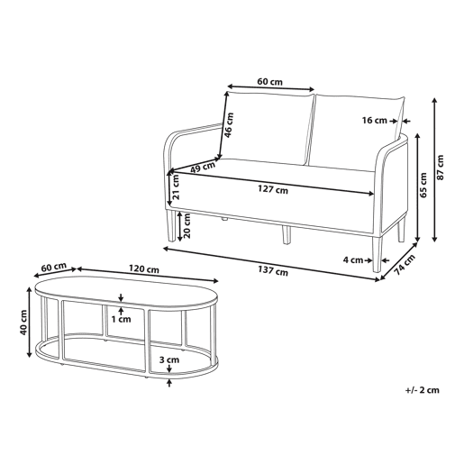 Conjunto de jardim com mesa 2 lugares MONTEFALCO Metal Branco