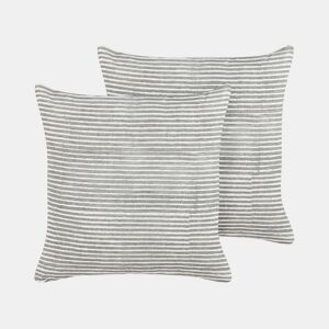 Conjunto de 2 almofadas decorativas KANPAS Linho 50 x 50 cm Cinzento Às riscas