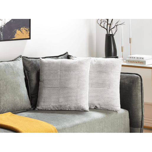 Conjunto de 2 almofadas decorativas KANPAS Linho 50 x 50 cm Cinzento Às riscas