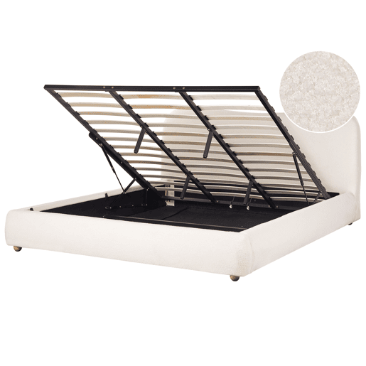 Cama baú Bouclé BLAGNAC 180 x 200 cm Branco creme