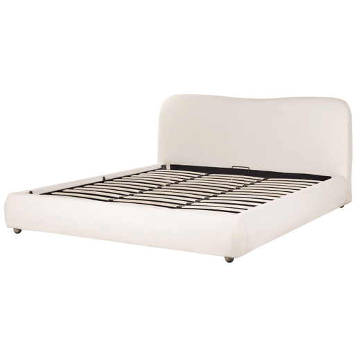 Cama baú Bouclé BLAGNAC 180 x 200 cm Branco creme