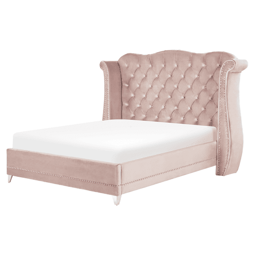 Cama Veludo AYETTE 180 x 200 cm Rosa pastel