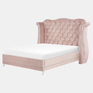Cama Veludo AYETTE 180 x 200 cm Rosa pastel