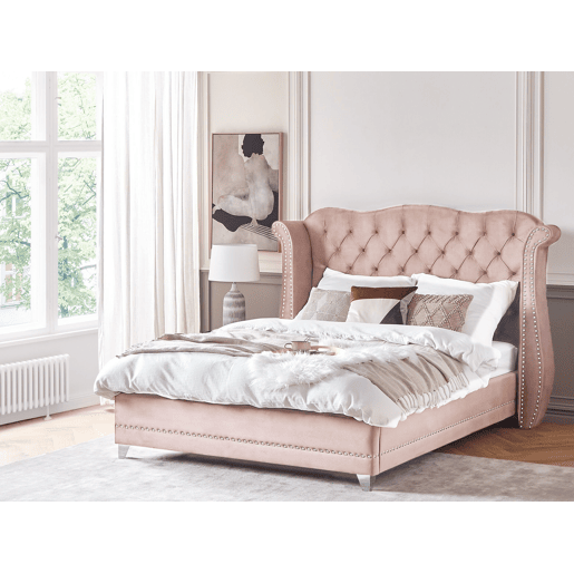 Cama Veludo AYETTE 180 x 200 cm Rosa pastel
