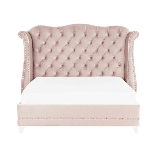 Cama Veludo AYETTE 180 x 200 cm Rosa pastel