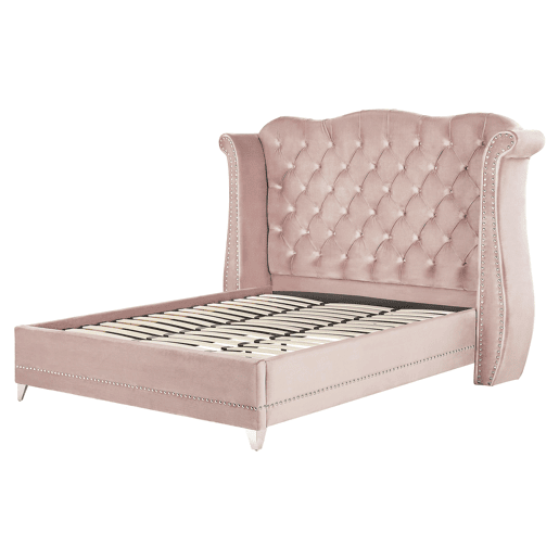 Cama Veludo AYETTE 180 x 200 cm Rosa pastel