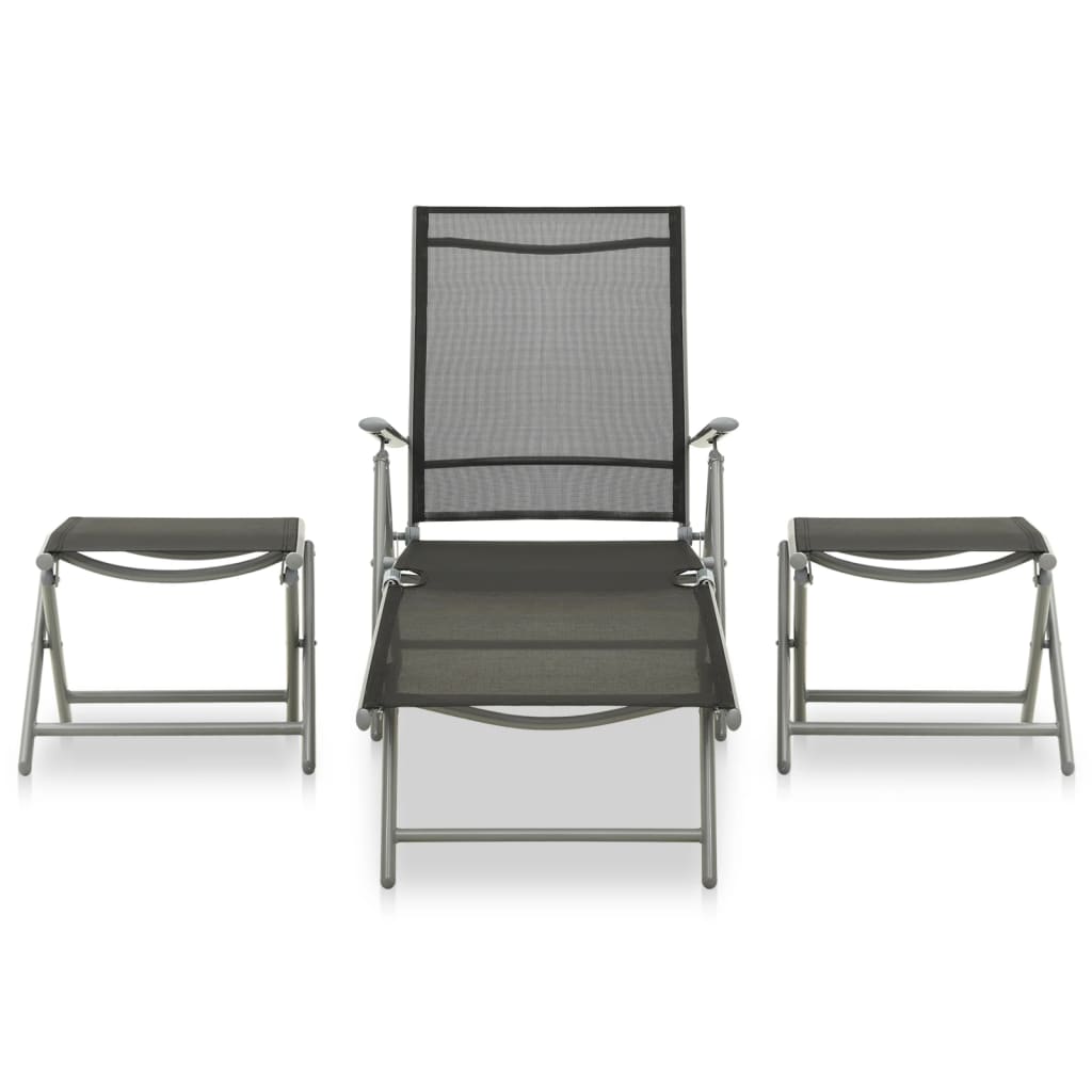 Set de muebles de jardín 3 piezas textilene aluminio plateado