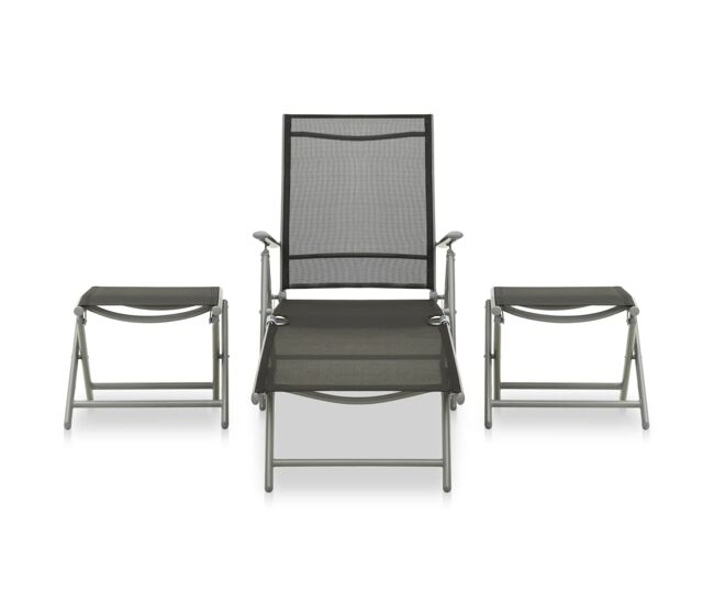 Set de muebles de jardín 3 piezas textilene aluminio plateado