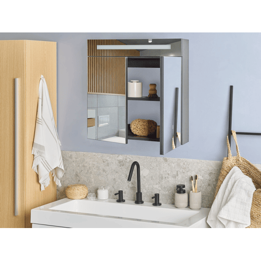 Móvel de casa de banho suspenso com espelho LED JARAMILLO 60 cm 60 cm Preto