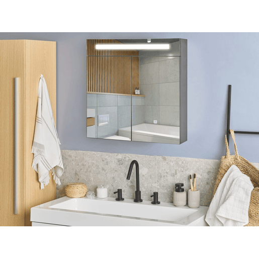 Móvel de casa de banho suspenso com espelho LED JARAMILLO 60 cm 60 cm Preto
