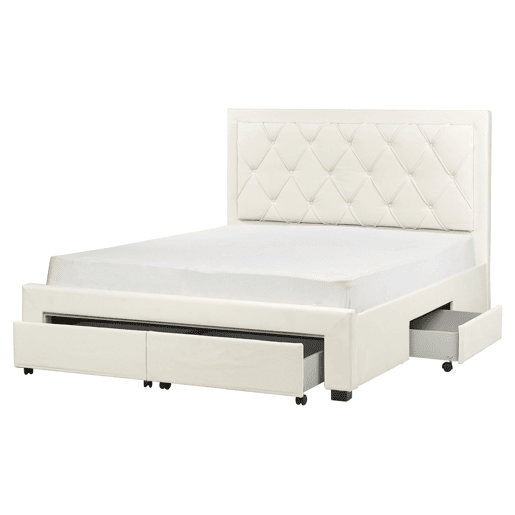 Cama com gavetas de arrumação Veludo LIEVIN 160 x 200 cm Creme claro