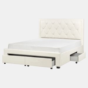 Cama com gavetas de arrumação Veludo LIEVIN 160 x 200 cm Creme claro