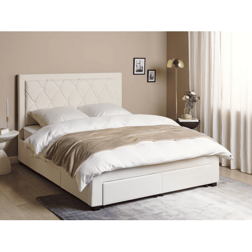 Cama com gavetas de arrumação Veludo LIEVIN 160 x 200 cm Creme claro