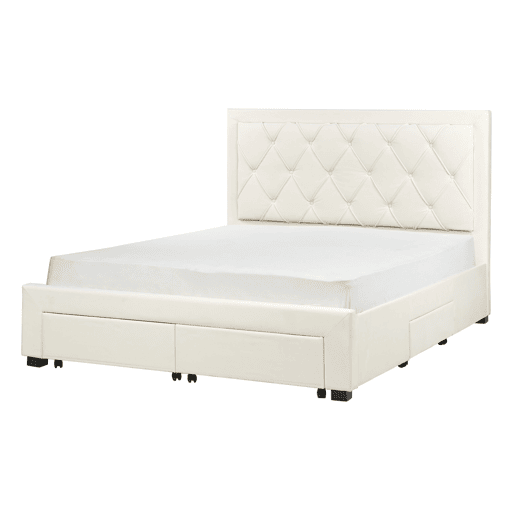 Cama com gavetas de arrumação Veludo LIEVIN 160 x 200 cm Creme claro